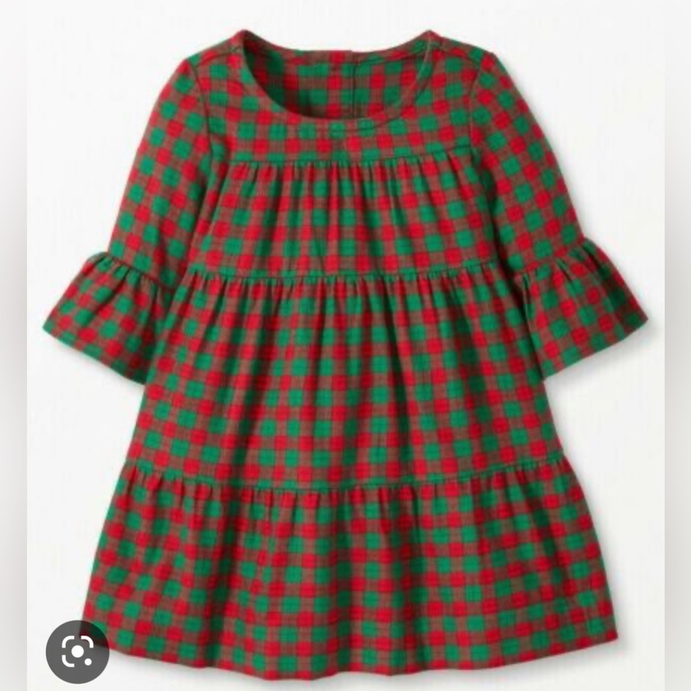 Hanna Anderson Buffalo Plaid Flannel Dress Sz 8 red green holiday EUC Christmas